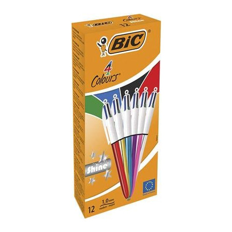 Penna a sfera a scatto bic 4 colours shine m 1mm assortiti cf.12