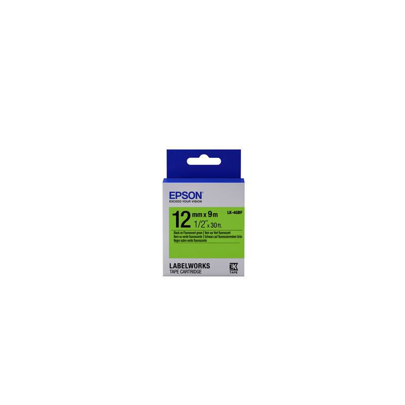 nastro etichette epson lk4gbf fluorescent 12x9 nero/verde [c53s654018]