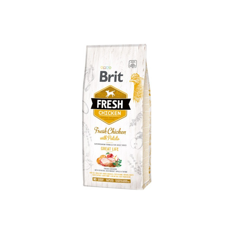 Cibo per cani brit fresh chicken potato adult great life 12kg
