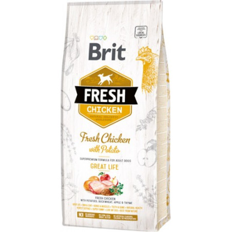 Cibo per cani brit fresh chicken potato adult great life 12kg