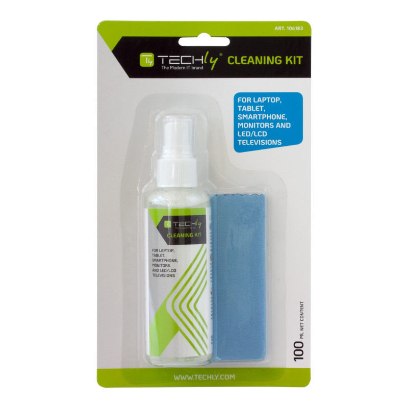 Kit di pulizia monitor techly 100ml con panno microfibra