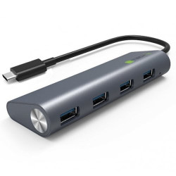Hub usb tecly usb-c superspeed 4 porte usb3.0 con pd, alluminio