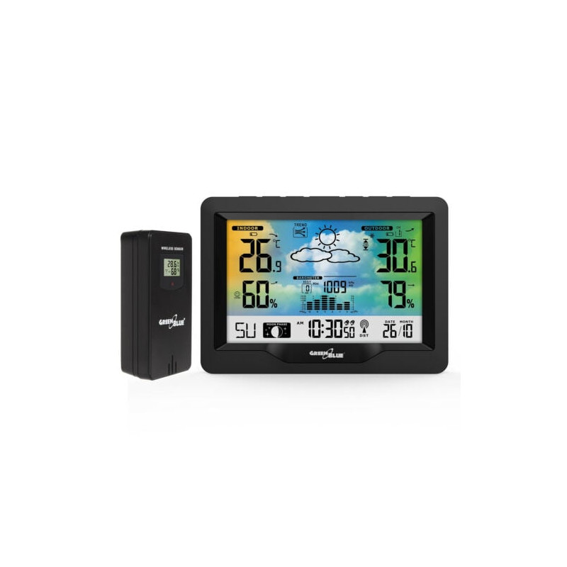 Stazione meteo a colori greenblue gb540 wireless con sistema dcf,