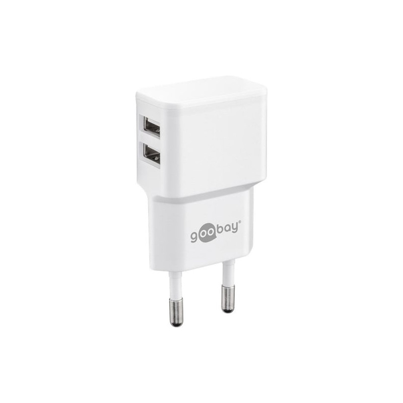 Alimentatore da rete goobay 2 porte usb-a slim design 12w bianco