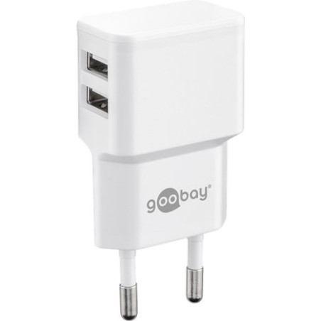 Alimentatore da rete goobay 2 porte usb-a slim design 12w bianco