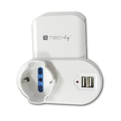 Adattatore presa bipasso/schuko 2 usb 1a con porta telefono