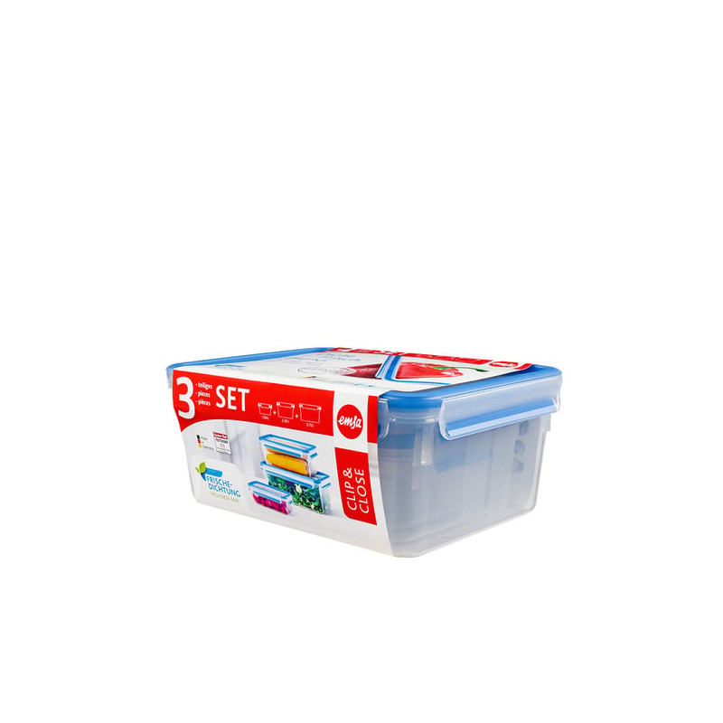 Set contenitori cibo emsa food clip 508567 set 3 pz. trasparente/azzurro