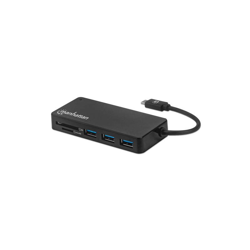 Hub usb manhattan usb-c 3.2 gen 1 a 3 porte con lettore scheda