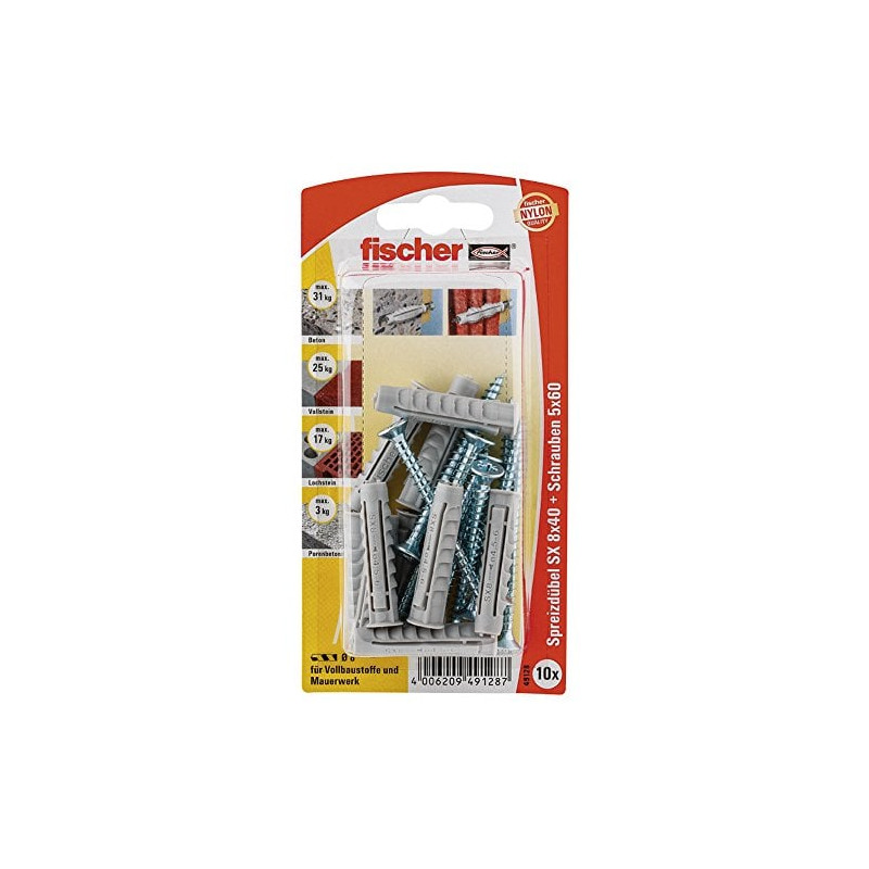 Tassello ad espansione fischer sx 8x40 s k 10pz grigio chiaro [049128]