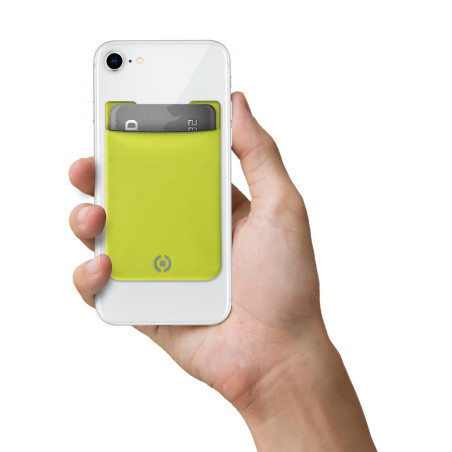 Tasca adesiva celly per carte su smartphone giallo [pocketfixyl]