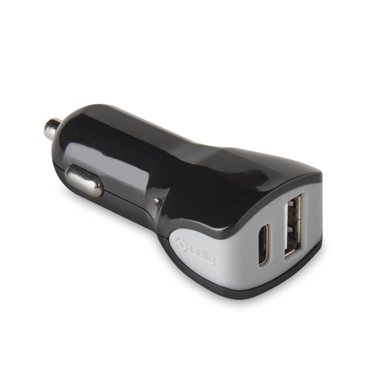 Alimentatore da auto celly 2 porte usb/usb-c nero [cctypecusbbk]
