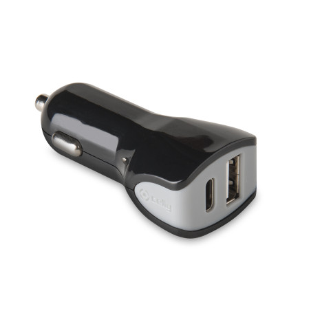 Alimentatore da auto celly 2 porte usb/usb-c nero [cctypecusbbk]