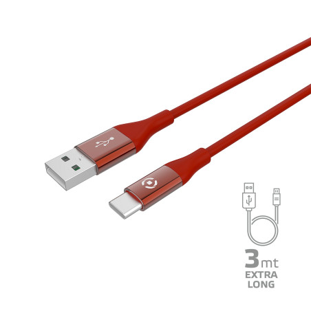 Cavo usb celly usb-c 3 m rosso [usbtypeccol3mrd]