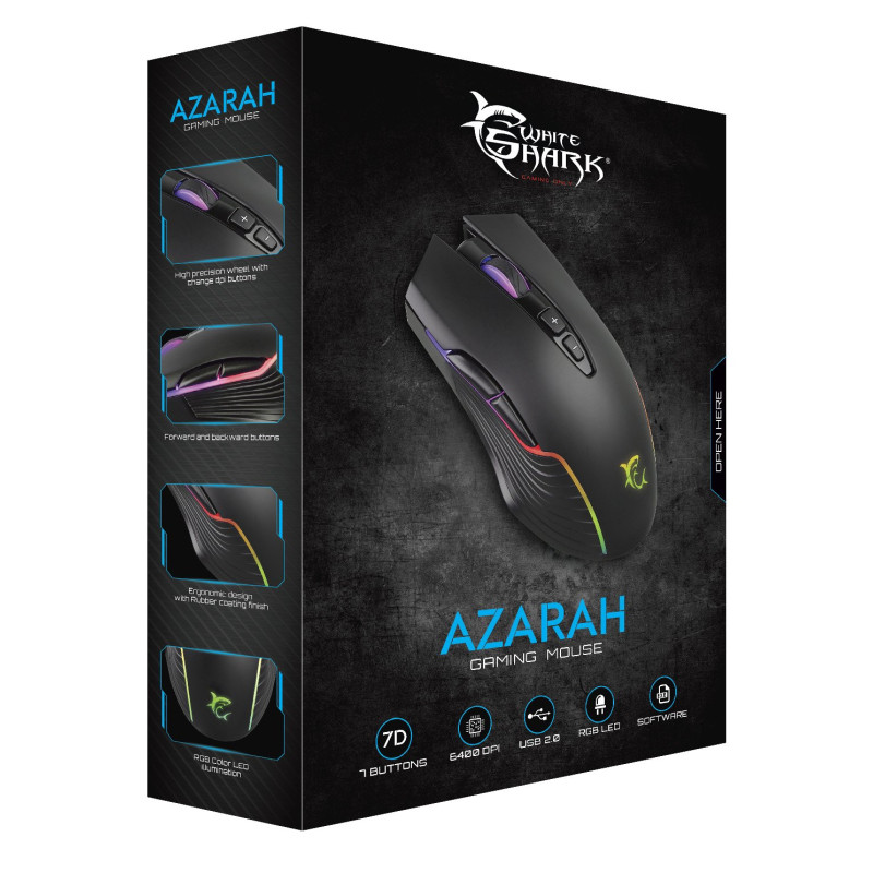 Mouse white shark azarah rgb 6400 dpi gm-5003 nero