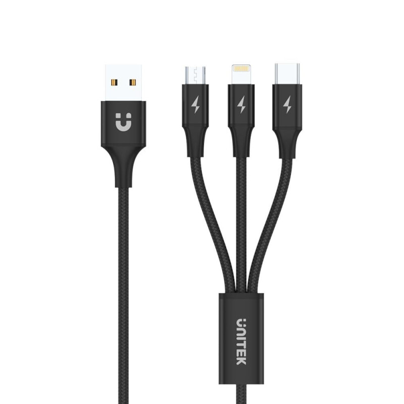 Cavo unitek usb 3in1 charging (c/lightning/m-usb) [c14049bk]