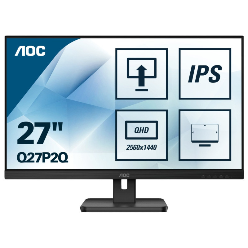 Monitor led 27" aoc q27p2q quad hd 2560x1440p 4ms classe f nero