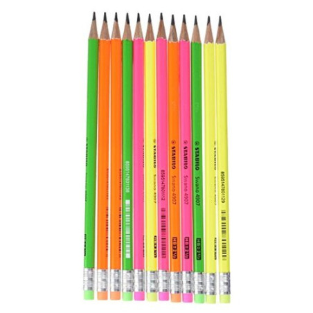 Astuccio 12 matite c/gommino hb stabilo fusto fluo [4907/12]