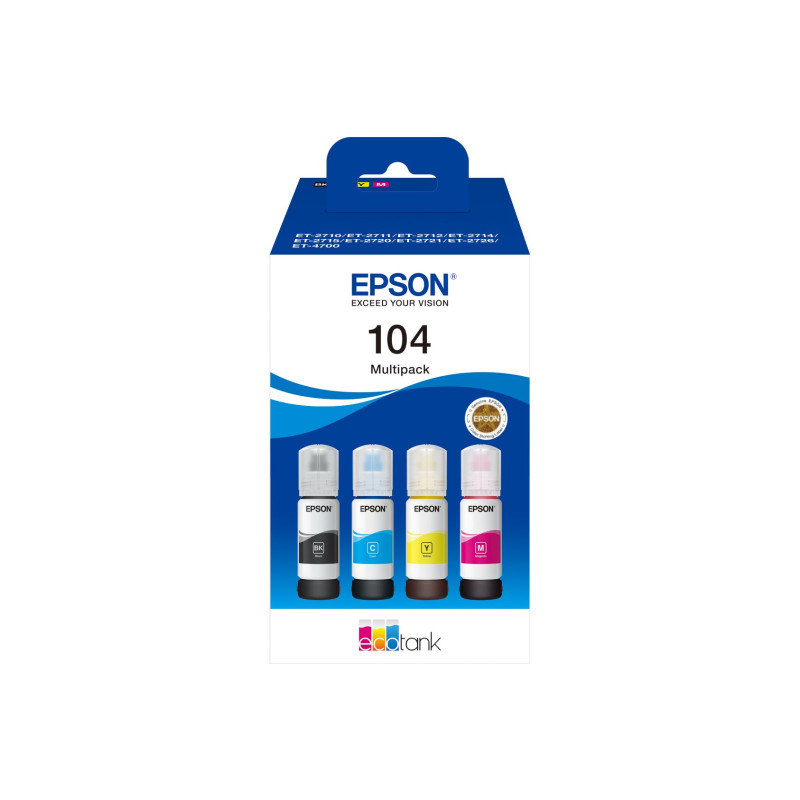 Inchiostro cartuccia epson ecotank 4 nero colori multipack t 104
