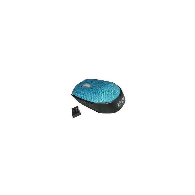 Mouse link wireless ottico in tessuto colore azzuro usb 1000 dpi