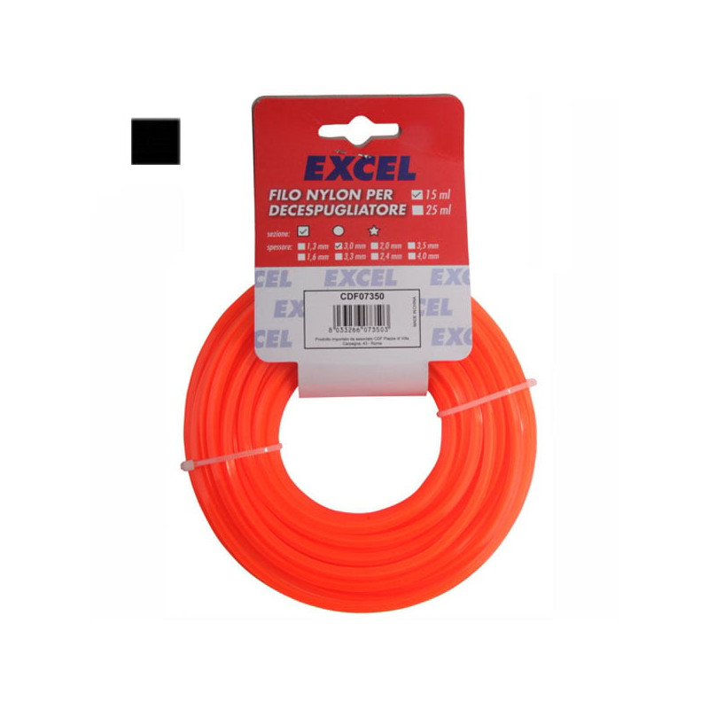 Filo decespugliatori nylon quadro mm 3,3 m 15 excel