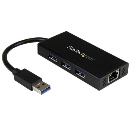 Hub usb startech.com portatile 3-porte con adattatore nic ethernet