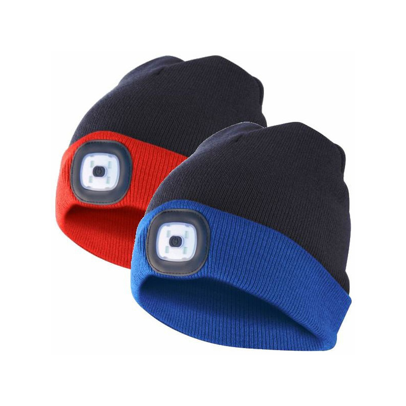 Cappello a maglia velamp con lampada frontale led ricaricabile rosso/nero