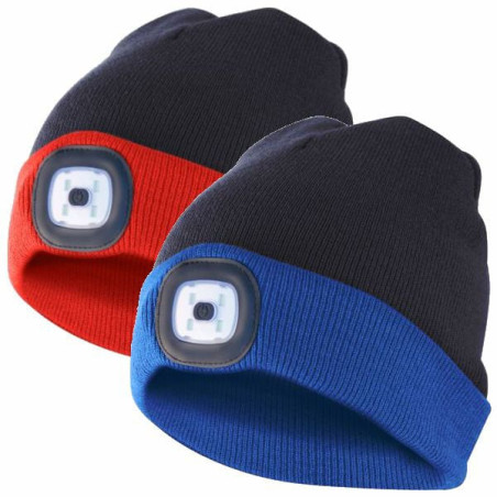 Cappello a maglia velamp con lampada frontale led ricaricabile rosso/nero