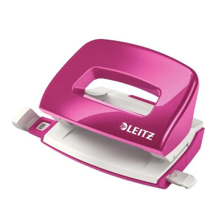 Mini perforatore leitz wow in metallo a 2 fori 10 fogli rosa [50601123]