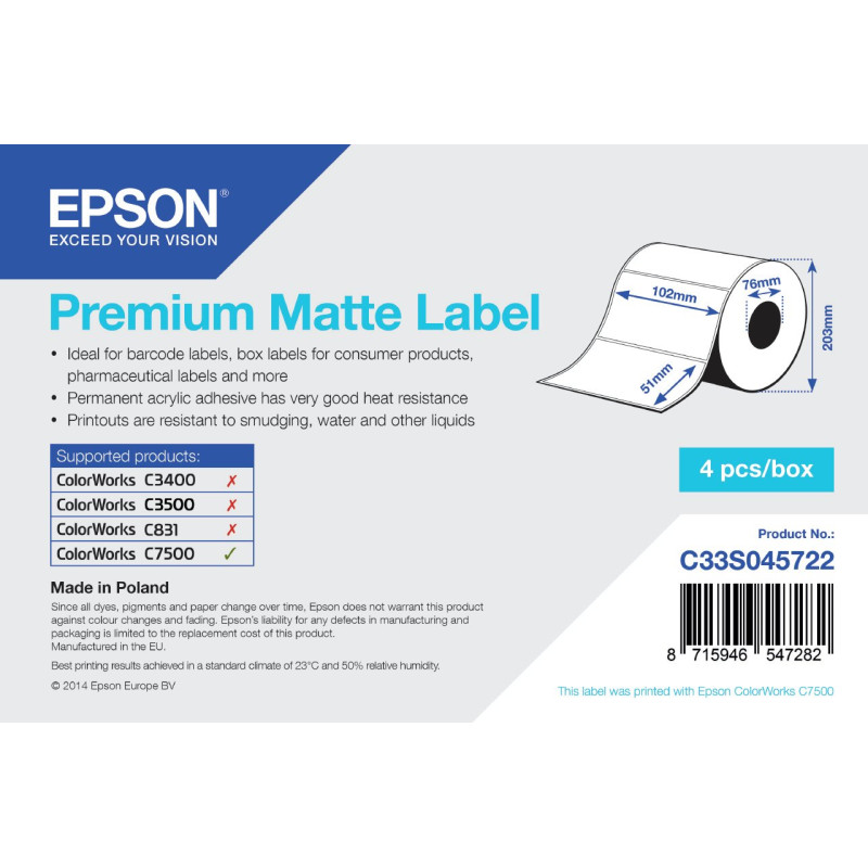 Nastro etichettatrice epson premium 102 mm x 51mm 2310 bianco [c33s045722]