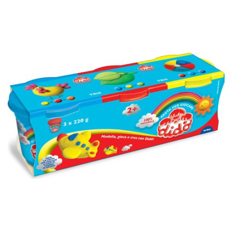 Pasta da modellare - 3 vasetti - azzurro, rosso, giallo -