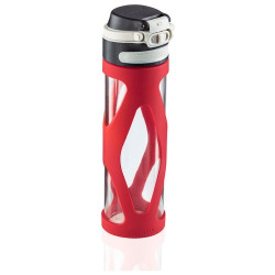 Borraccia leifheit 600ml in vetro con silicone nero/rosso - 03256