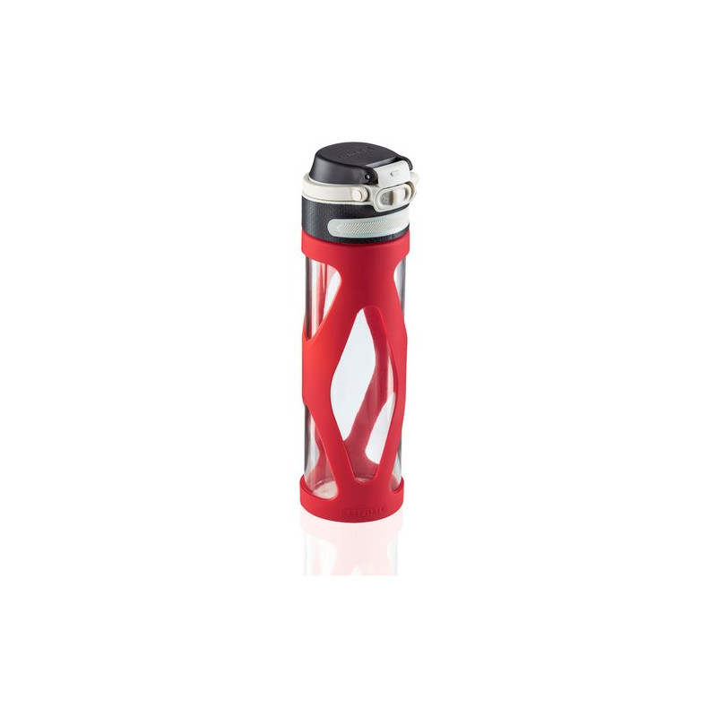 Borraccia leifheit 600ml in vetro con silicone nero/rosso - 03256