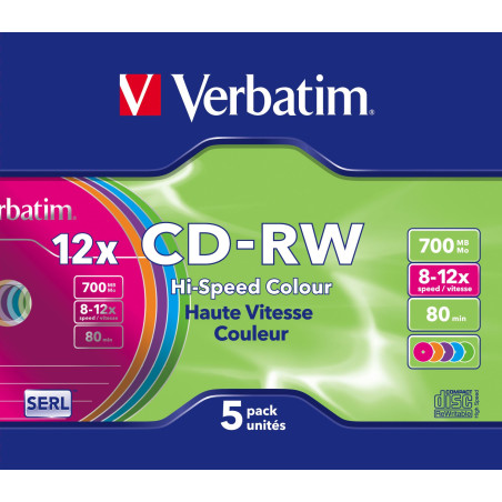 Confezione cd-rw verbatim 700mb 5pz [43167]