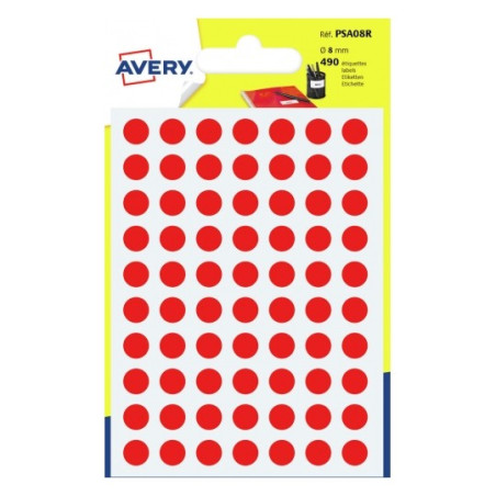 Etichette adesive consumabili avery cf490 8mm 70pz rosso [psa08r]