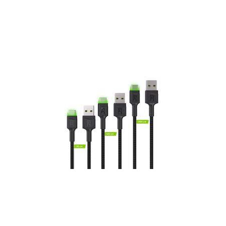 Cavo green cell 3x gc ray usb-c 30cm 120cm led ultra charge qc