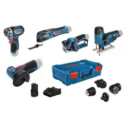 Kit utensili a batteria bosch professional 12v profi set 5pezzi gsr+gop+gho+gws+gst