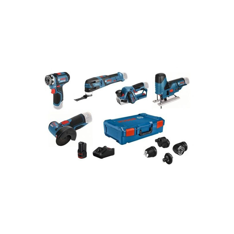 Kit utensili a batteria bosch professional 12v profi set 5pezzi gsr+gop+gho+gws+gst