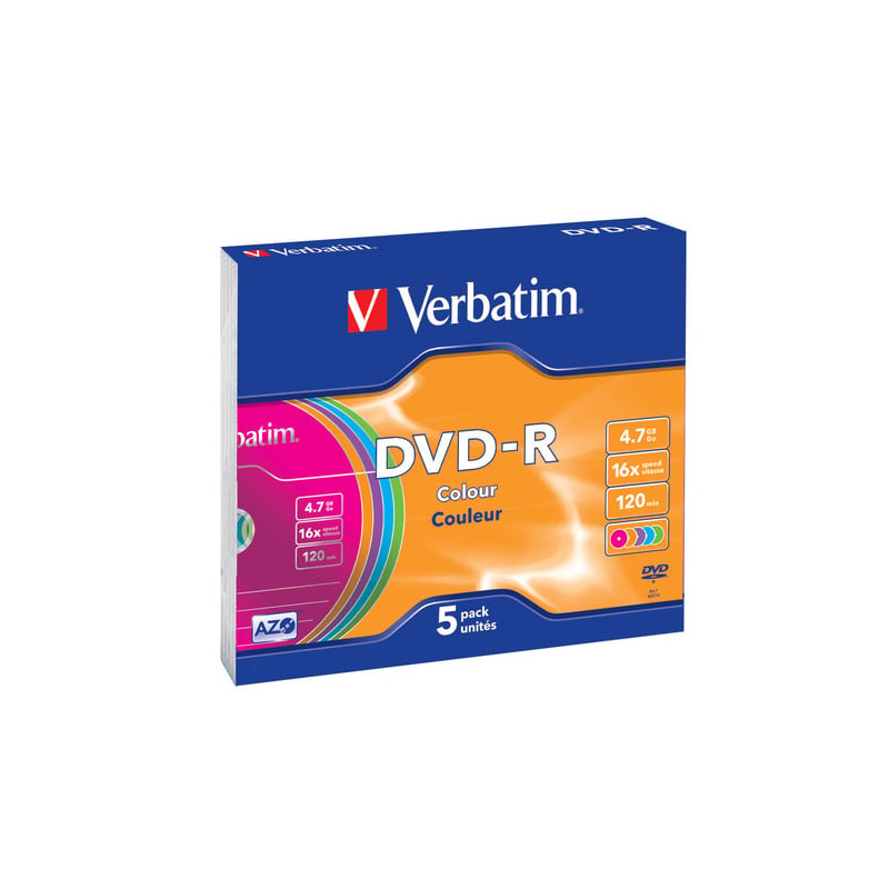 Scatola 5 dvd-r slim case 16x 4.7gb 120min. serigrafato colorato