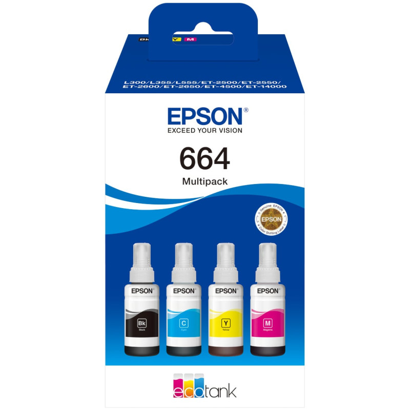 Cartuccia epson ecotank 664 4x70ml 4pz nero/ciano/magenta/giallo