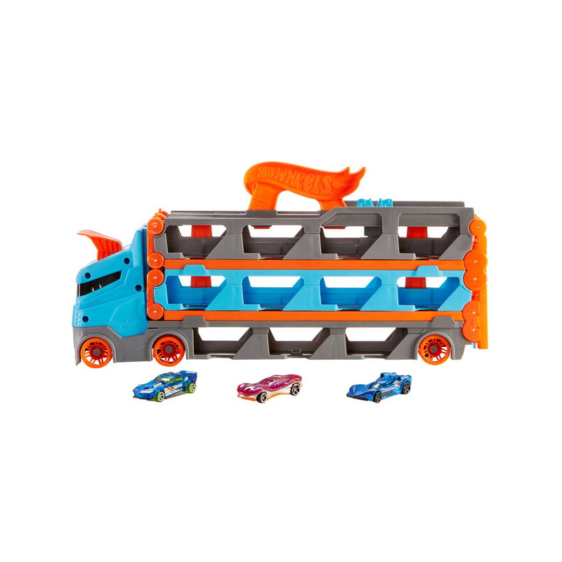 Set da gioco mattel il camion trasportatore estensibile in pista