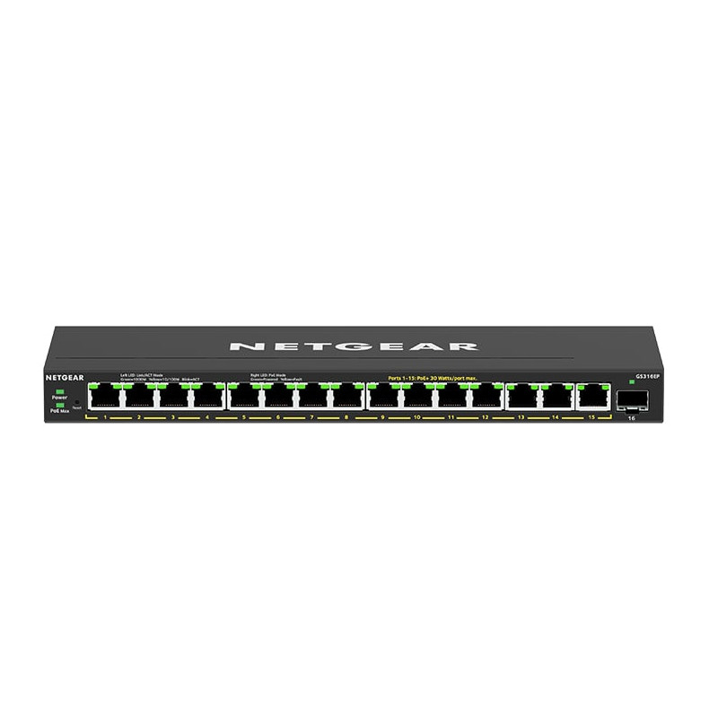 Switch netgear gestito 16porte poe sfp ge unm 16 rj-45 [gs316ep-100pes]
