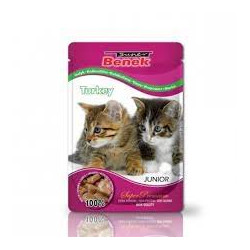 Cibo umido per gatti super benek junior con pezzi di tacchino in