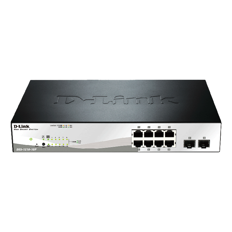 Switch d-link 8x 10/100/1000 mo/s tp poe, 2x combo nero [dgs-1210-10p]