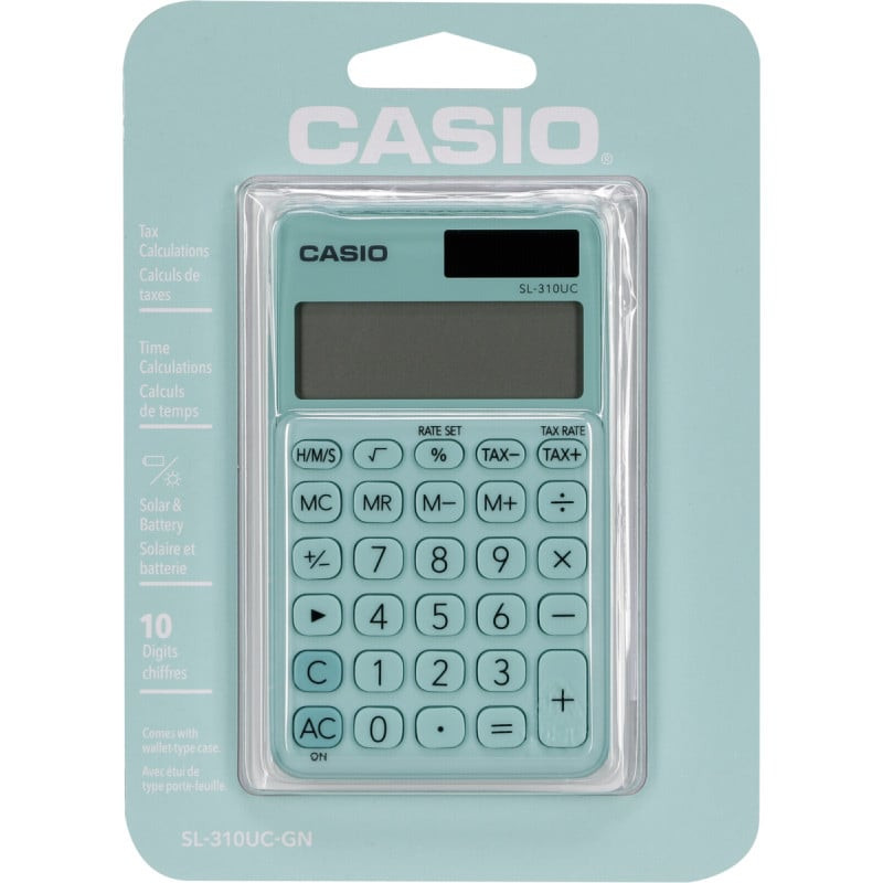 Calcolatrice casio a 10 cifre verde acqua [sl-310uc-gn-w-ec]