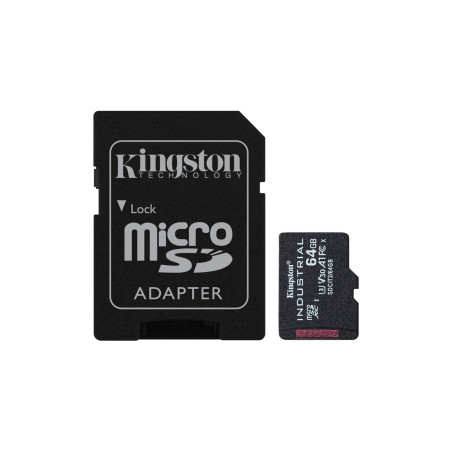 64gb scheda microsdxc kingston industrial c10 a1 pslc + adattatore