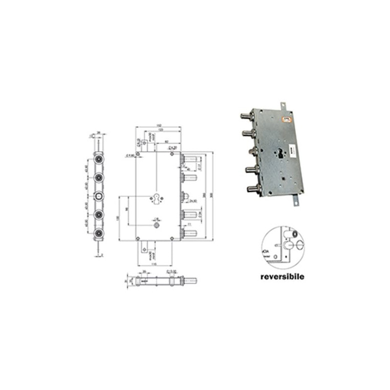 Serrature moia per porte blindate con 2 chiusure verticale 4 pistoni