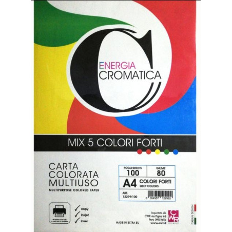 Carta colorata multiuso cwr a4 100 fogli 80g assortito in 5 colori