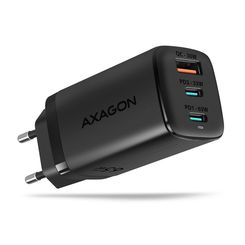 Alimentatore da rete axagon 3 porte usb tipo-c 65w nero [acu-dpq65]