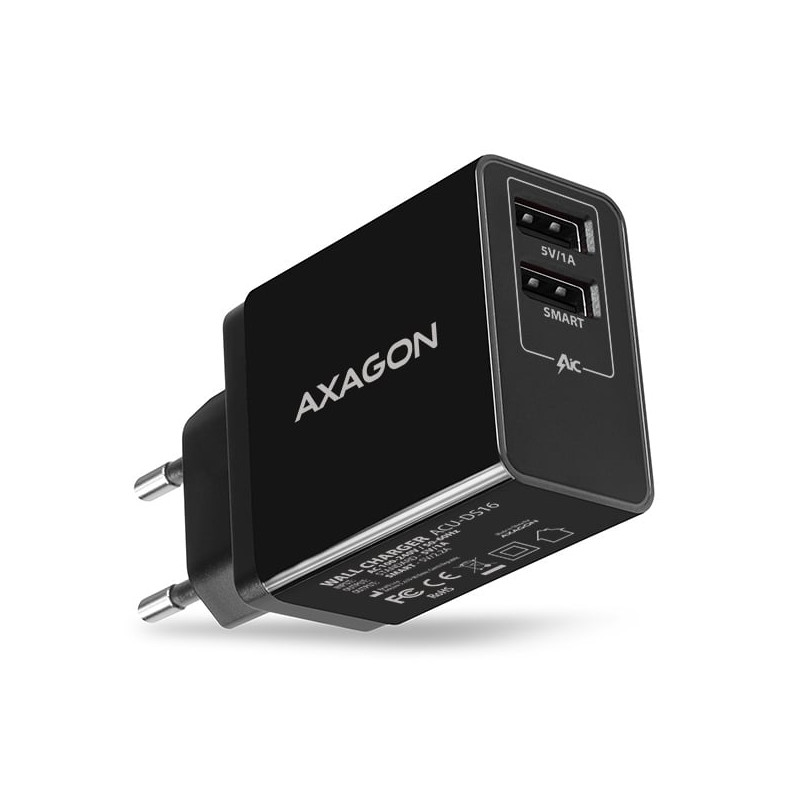 Alimentatore da rete axagon acu-ds16 2x usb-a smart 5v 1.2a