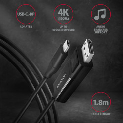 Cavo usb axagon rvc-dpc usb-c a displayport 1.8m 4k/60hz